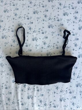 Zara Black Strapless Bandeau Crop Top with Adjustable Straps size S